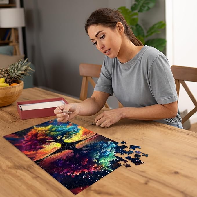 Puzzles for Adults 500 Pieces, Tree of Life Jigsaw Puzzles - Starlit Rainbow Tree, Impossible Starry Night Puzzle for Seniors Families,20.47x14.96 inches, 1:1 Poster, Letter on The Back