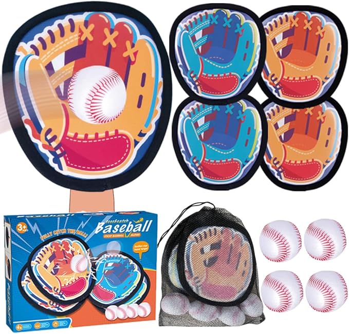 Toss and Catch Ball Game, Kids Toddler Baseball Catch Toy, Outdoor Game for Beach Pool Yard, Birthday Easter Basket Suffer Gifts for Boys Girls Age 3-12, 4 Paddles Velcro Ball and Catch Game