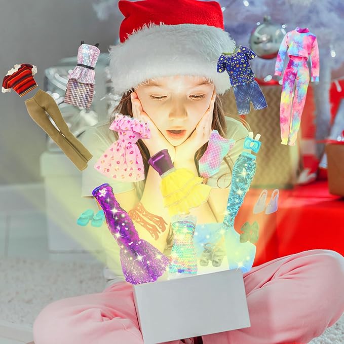 20pcs Doll Clothes and Accessories Including Random 10 Outfits Fashion Sequin Dresses Tops Bottoms Pants Short Skirt Swimsuit Bikini and Random 10 Shoes Dollhouse Accessories for 11.5 inch Girl Doll