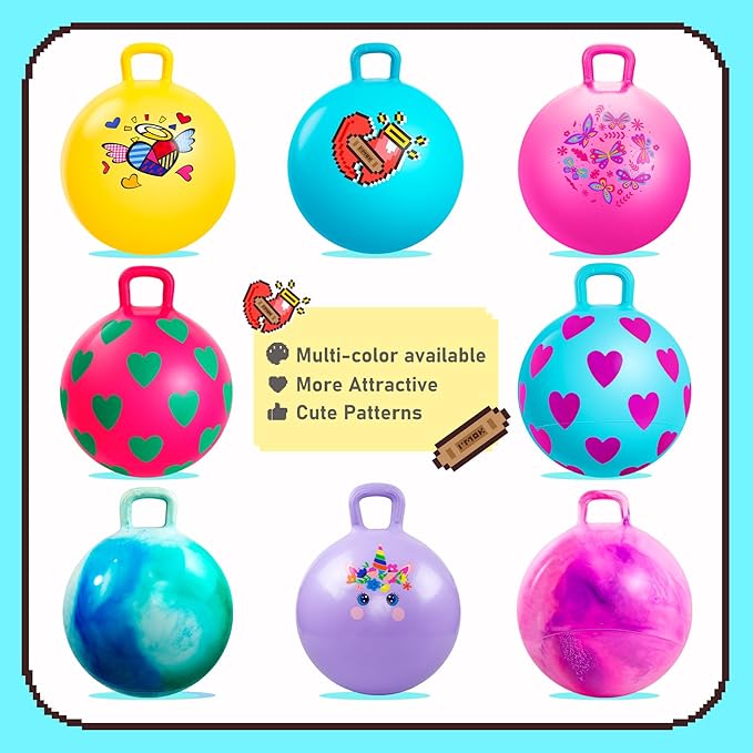 EVERICH TOY Hopper Ball for Kids, 18In Ride On Bouncy Ball with Handle, Blue Heart Girls Toys for Indoor Outdoor Active Play Toys Easter Basket Stuffers Girls Boys Gifts for 4 5 6 7 8 Yr Old