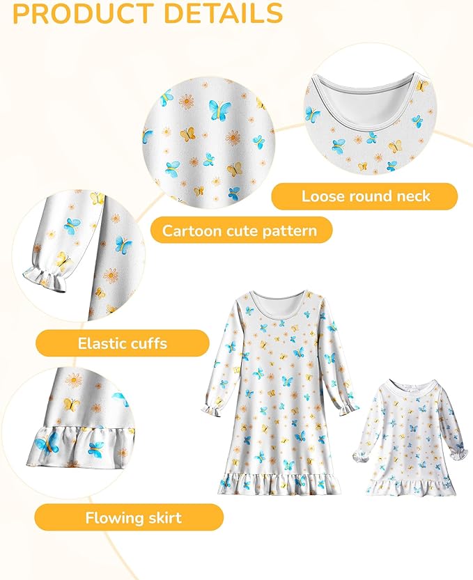 LQSZ Doll and Girl Matching Nightgown Outfit Pajamas Nightie Nightgown for Girls and Dolls Clothes