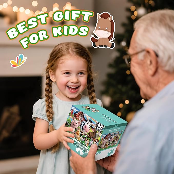 Jumbo Floor Puzzle for Kids,48 Pieces Farm Animals Puzzles for Toddlers 3-5,Large Barn Jigsaw Puzzles,Preschool Educational Animal Toys,Easter Gift for Boys & Girls Ages 4-8