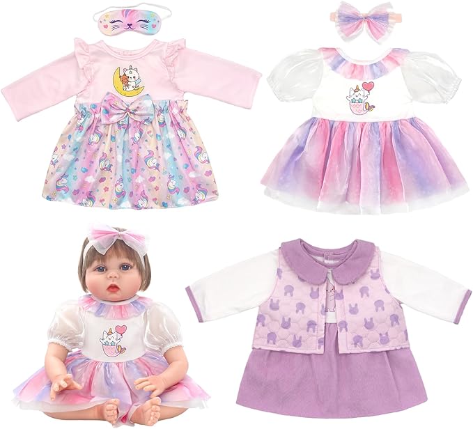 Ecore Fun 3 Set Reborn Doll Clothes, 6 Pcs Baby Doll Clothes for 20-22 Inch, Dolls Clothes and Accessories Dress Outfits Include Coat, Skirts, Headbands