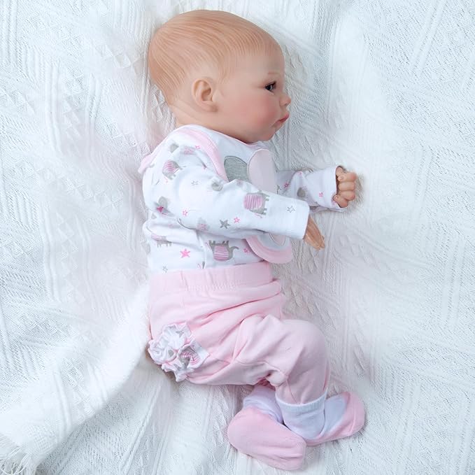 4 pcs Reborn Baby Doll Clothes Set for 17-22 Inch Newborn Baby Dolls Pink Doll Outfits with Bodysuit Bib Socks Girl Doll Accessories