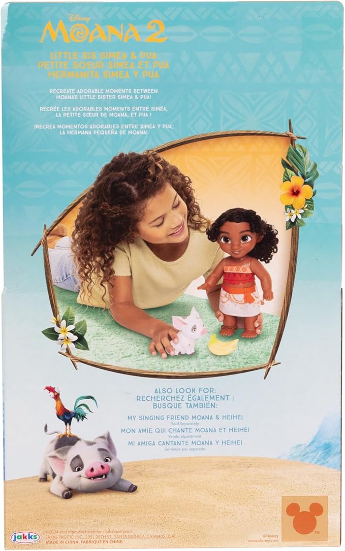 Disney Moana 2 Little Sis Simea Doll & Pua Figure - Doll Playset for Girls Officially Licensed by Disney, Makes Great Birthday Gift, Gift for Girls and Boys