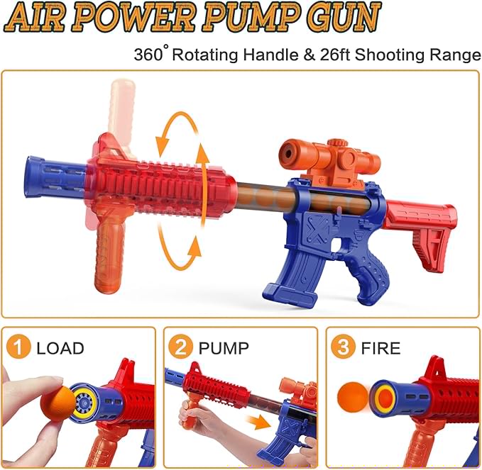 Marlrin Shooting Games Toys for Age 5 6 7 8 9 10+ Year Old Boys, Kids Toy Sports & Outdoor Game with Moving Shooting Target & 2 Popper Air Toy Guns & 24 Foam Balls, Gifts for Boys and Girls