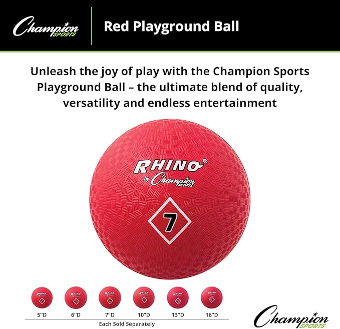 Champion Sports Playground Ball – Durable High-Bounce Ball, Sizes 5", 6", 7", 10", 13" & 16" for Gym, Recess & Play