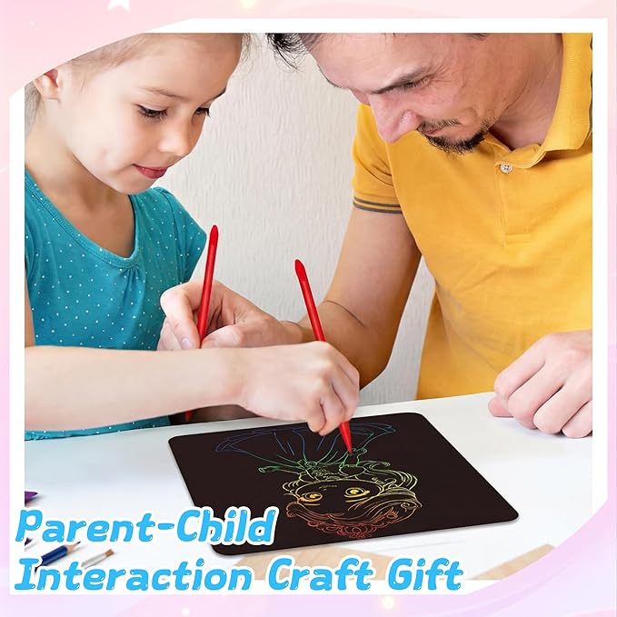 ArRuKi KIDS Scratch Art for Kid, Rainbow Scratch Paper Set with Styluses, School Art Supplies Toddler Travel Toys Birthday Party Gifts, for Boys Girls Ages 4-8 8-12