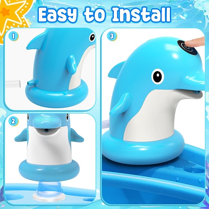 Water Table Pump for Kids & Toddlers, Dolphin Rechargeable Continuous Flow, IPX7 Waterproof, Strong Adhesive Base, No Tools Setup, Water Table Accessories