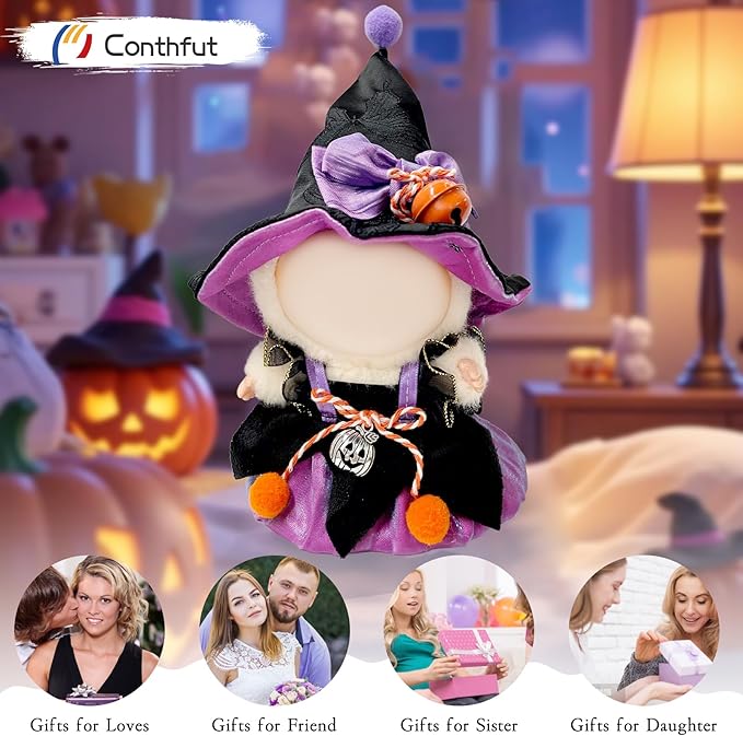 17cm Doll Clothes,Halloween Dress Witch Hat for Dolls Accessories,Clothes for Dolls Outfit,Halloween Clothes Set (No Doll)(Purple Dress+Hat)