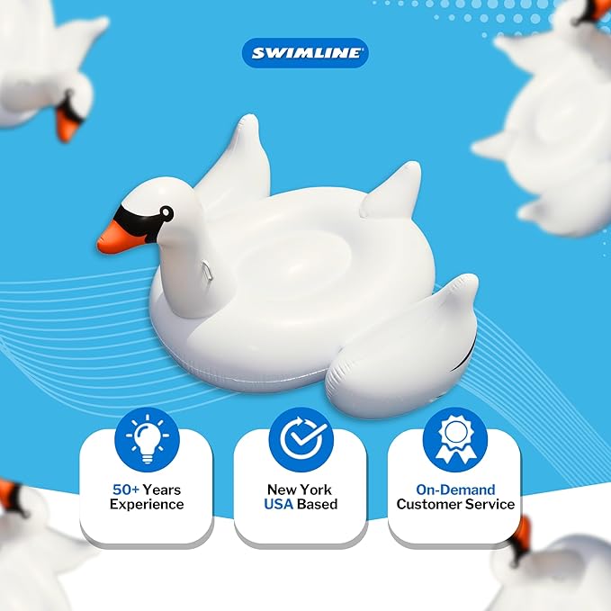 SWIMLINE ORIGINAL 90621 Giant Inflatable Swan Pool Float Floatie Ride-On Lounge W/ Stable Legs Wings Large Rideable Blow Up Summer Beach Swimming Party Lounge Big Raft Tube Decoration Toys Kids Adults