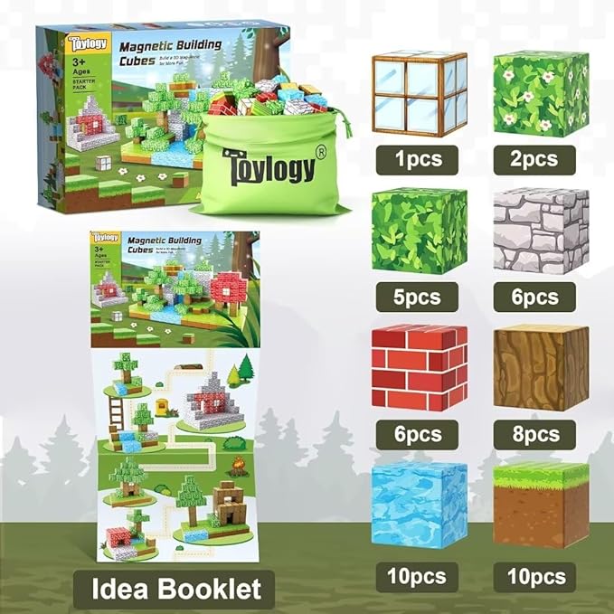 Large Magnetic Blocks 1 inch Magnetic Building Blocks for Kids Age 3-5 5-7 6-8, Magnet Learning Sensory Toys, Game Inspired Building Craft, Holiday Toys Gifts, Mine Magnet World Stacking Cubes
