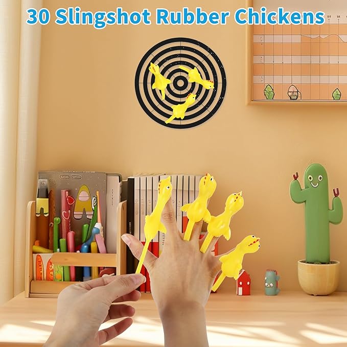 40 Pcs Flying Chicken Slingshot Party Favors for Kids Adults, Bulk Gag Goodie Bags Stuffers for Kids, Rubber Chickens Sling Shot, Funny Gag Gifts for Prankster, Carnival Prizes, Prank, Rave