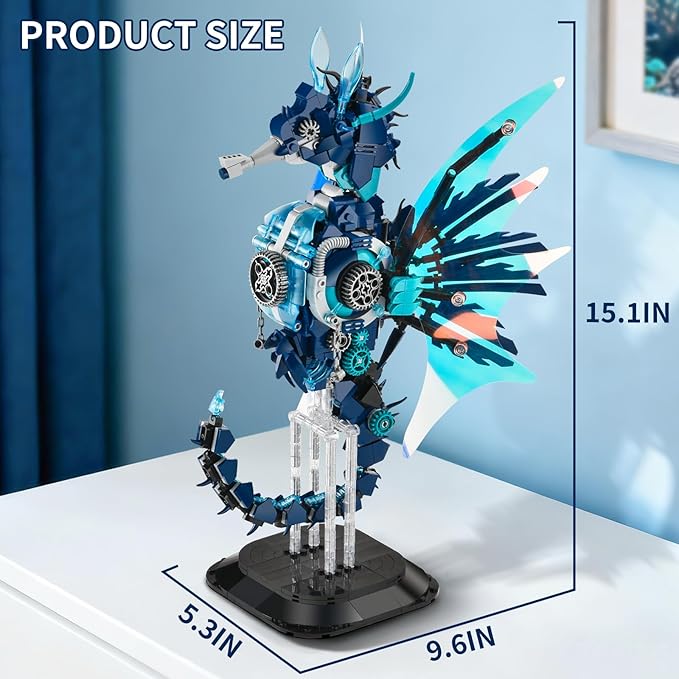 BNG Mechanical Seahorse Building Set for Adult,Movable Ocean Animal with Display Stand,Sea Fish Building Block Toy,Home Decor Gift for Adults Teens Kids Boys Ages 8+(1003PCS)