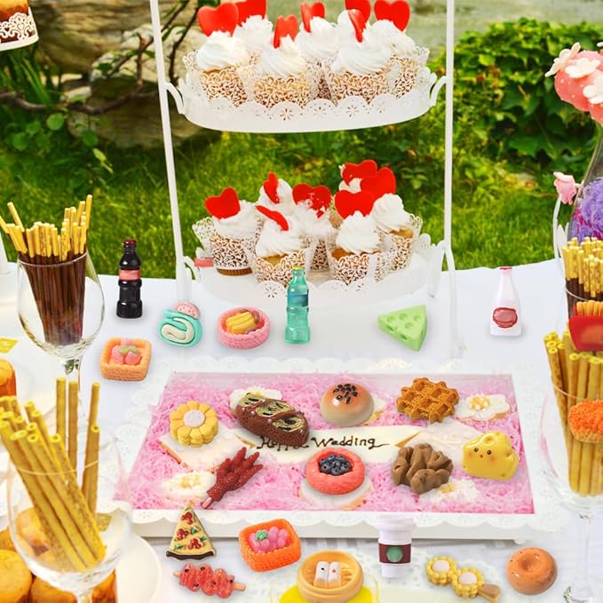 DULEFUN 100pcs Miniature Foods Drink Bottles Toys, Mixed Mini Resin Food Drinks Figures Pretend Play Kitchen Game Party Favor Toy for Dollhouse Accessories Decorations