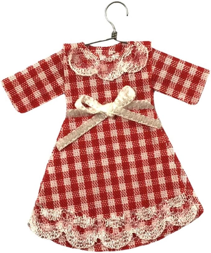 Melody Jane Dollhouse Red Gingham Dress on Hanger Miniature Girls Shop Nursery Accessory
