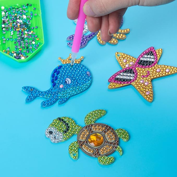 Labeol Arts and Crafts for Kids Ages 8-12 - Creat Your Own GEM Keychains-5D Diamond Art by Numbers GEM Art Kits for Kids Girls Toddler Crafts Age 6-7 6-8 10-12 (Ocean)