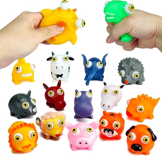 Animal Squeeze Toys Stress Relief Eye Popping Toy Pop Out Eyes Toy for Kids Boys Girls Sensory Fidget Toy Birthday Party Favors 16 Pack
