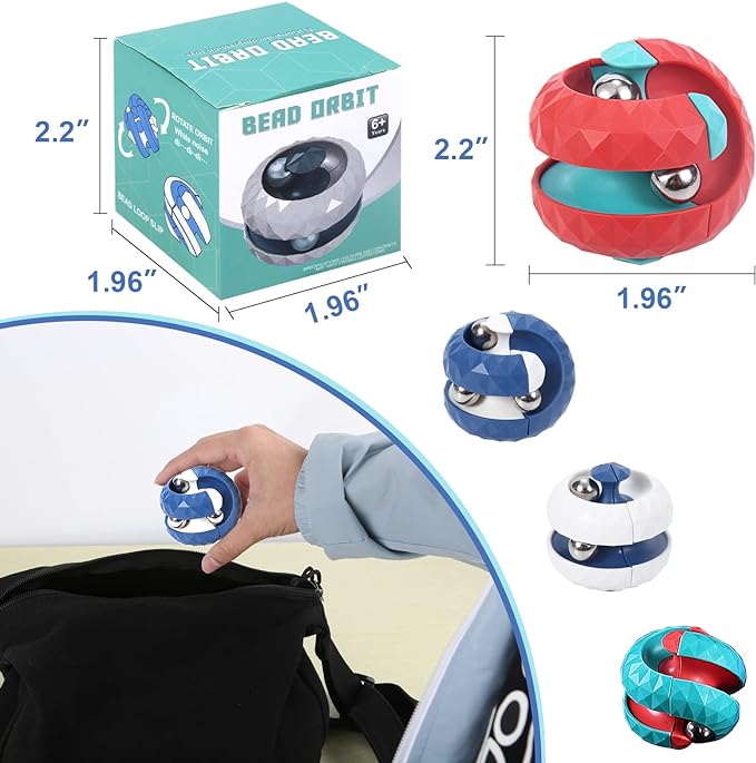 2 Pack Orbit Ball Toy, Novelty Fidget Toys Creative Track Infinity Cube Stress Relief Balls Sensory Toys for Autistic ADHD Kids Adults (Blue&White)