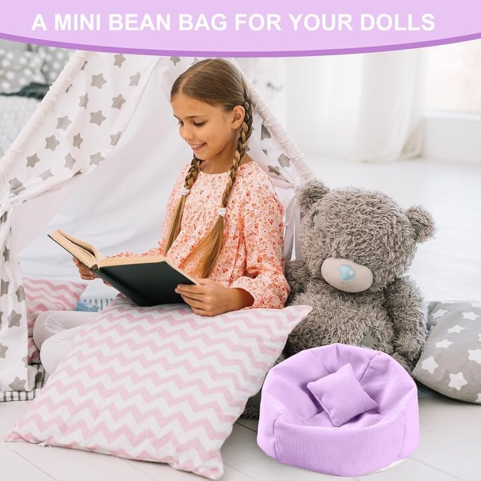 Doll Car Seat Compatible with Labubu, Handmade Bean Bag Chair for 5.9-6.7 inch Doll, Anti-Slip Bottom, Cute Doll Accessories for Display, Fans&Collectors Gifts, Durable Corduroy Fabric (Light Purple)