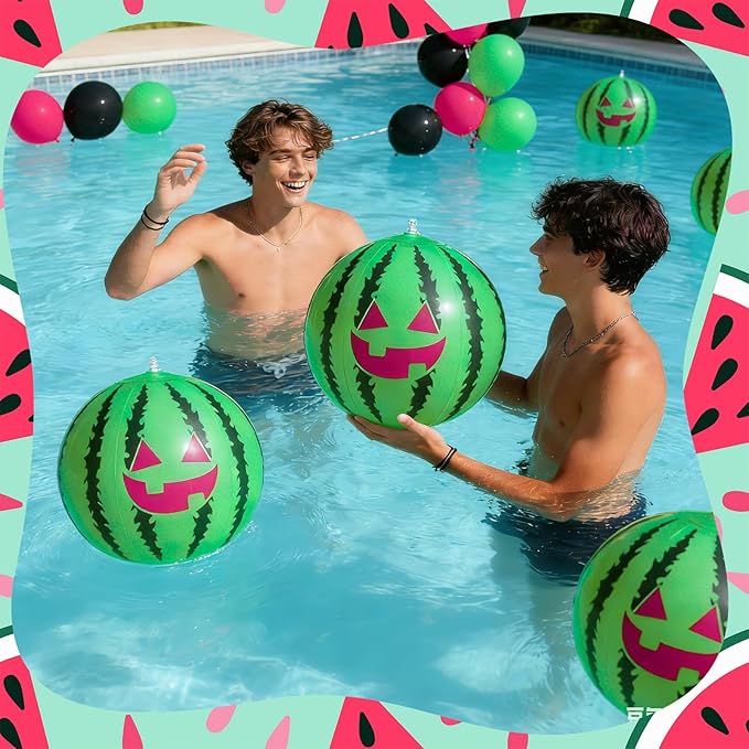 12 Pcs Watermelon Beach Balls Bulk with Jack O Lantern Face 7.87 Inch Inflatable Watermelon Swimming Pool Balls Summer Frights Decor for Summer Swimming Pool Water Games Party Favors