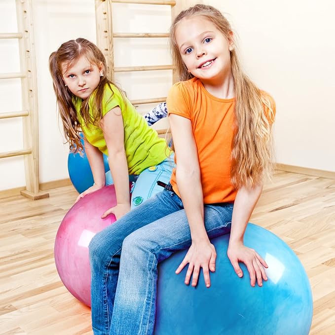 Jadive 2 Pcs 24 Inch Marbleized Bouncy Balls Giant Bouncing Balls Large Size Playground Huge Ball Rubber Sensory with Air Pump for Kids Beach Play Toys Indoor Outdoor Activities, Red, Blue