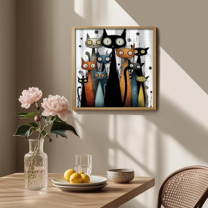 Whimsy Cats Jigsaw Puzzle 1000 Pieces, Funny Cat Puzzles for Adults Abstract Art, Larkipuzz Hard Difficult Cute Animals Theme as Art Decor