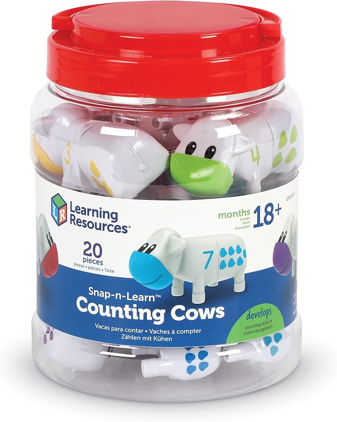 Learning Resources Snap-n-Learn Counting Cows Toy Set - Toddler Toys, Farm Animals, Color Sorting, Fine Motor Skills, Barn Pre K Activities, Preschool, Math Manipulatives, Matching Games