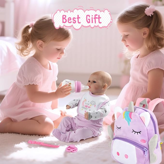 12 Pcs Reborn Baby Doll Clothes Girl Outfit Accessories with Backpack for 17-22 Inch Reborn Doll Newborn Baby Clothes with Backpack