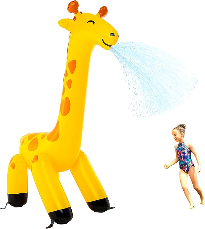 Giant Giraffe Inflatable Sprinkler for Kids, Backyard Water Toy with Simple Inflate/Deflate, Fun Summer Activities