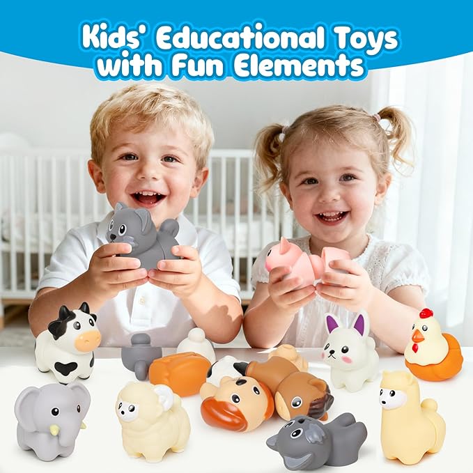 Montessori Farm Animals for Toddlers 18+Month,Early Educational Little People Animals Figurines Learning Fine Motor Matching Games Easter Basket Stuffers Gift for Boys Girls