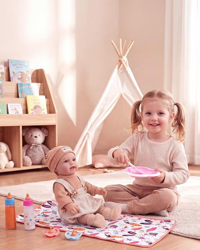 BABESIDE Baby Doll Diaper Bag Set, Portable Storage with Cute Print, Perfect for Pretend Play & Role Play for Girls, Fits 15–20 Inch Dolls with Changing Mat(Doll Not Included)