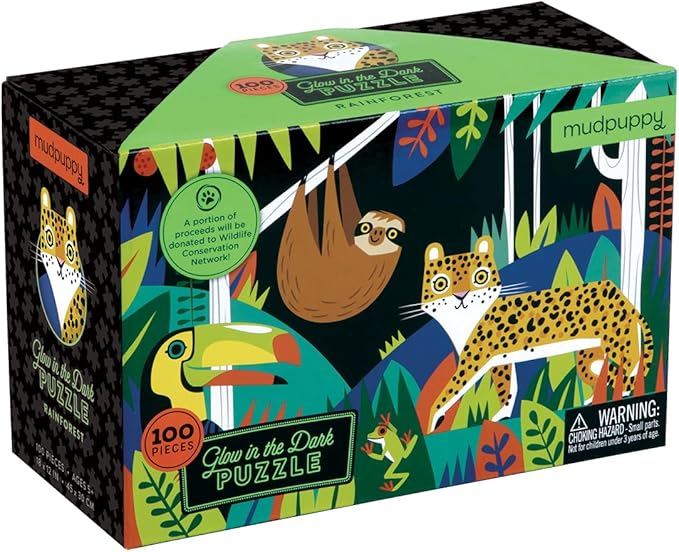 Mudpuppy Rainforest โ 100 Piece Glow in The Dark Jigsaw Puzzle with a Jungle Scene of Animals and Plants and Hidden Details in the Dark