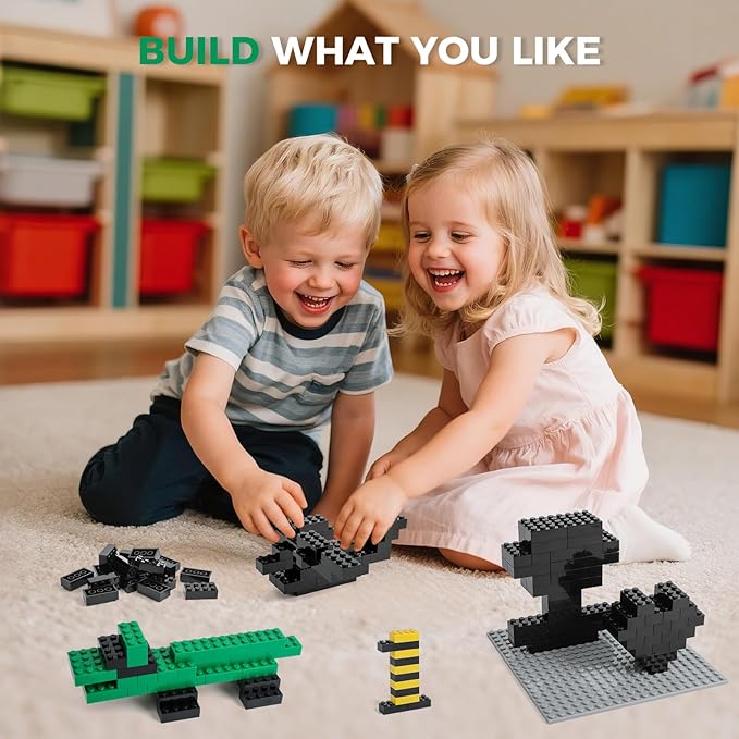 500 Piece Classic Building Bricks and 1 Gray Baseplate, 2x4 Bricks Bulk Creative Building Toys, Blocks Bulk for Kids Ages 6+, Black(Small Bricks, 1.25x0.62x0.47 in)