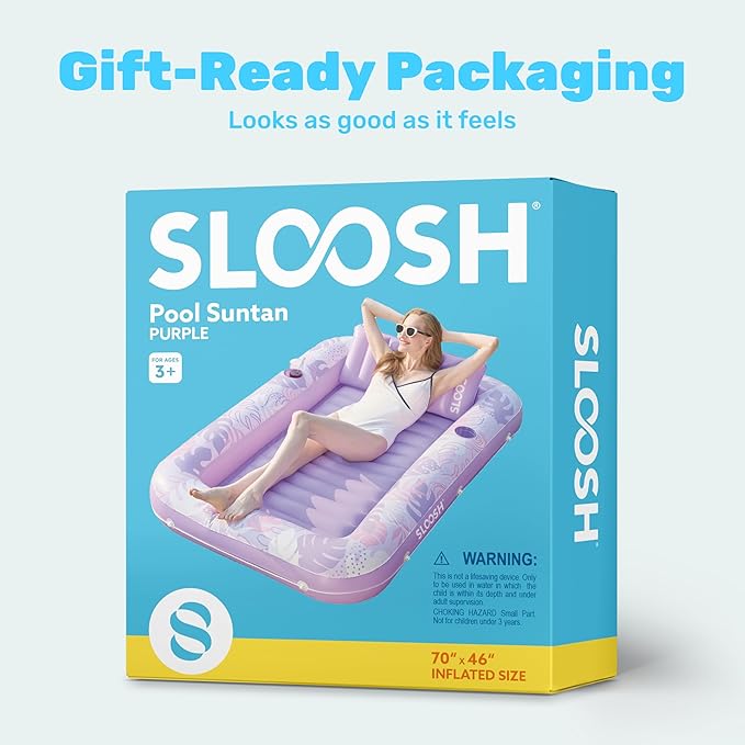 SLOOSH Inflatable Tanning Pool Lounger Float, 70" x 46" Pool Floats Adult with Pillow, 4 in 1 Suntan Tub Raft Floatie,Sunbathing Bed Lounge for Water Blow Up Ball Pit Party Gifts, L-Purple