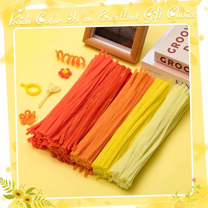 Peryiter 500 Pieces Pipe Cleaners Chenille Stems for Flowers Craft Supplies Bulk Fluffy Fuzzy Sticks for DIY Art Projects Creative Gift Wrapping Party Decorations(Orange,12 Inch)