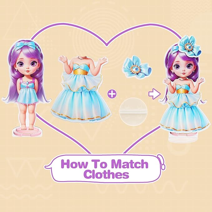 PainZieteg Magnetic Dress Up Dolls,Paper Dolls for Girls Ages 4-10,DIY Princess Magnetic Dress-Up Doll Pretend Play Set, Great for Girl Birthday (Joy)