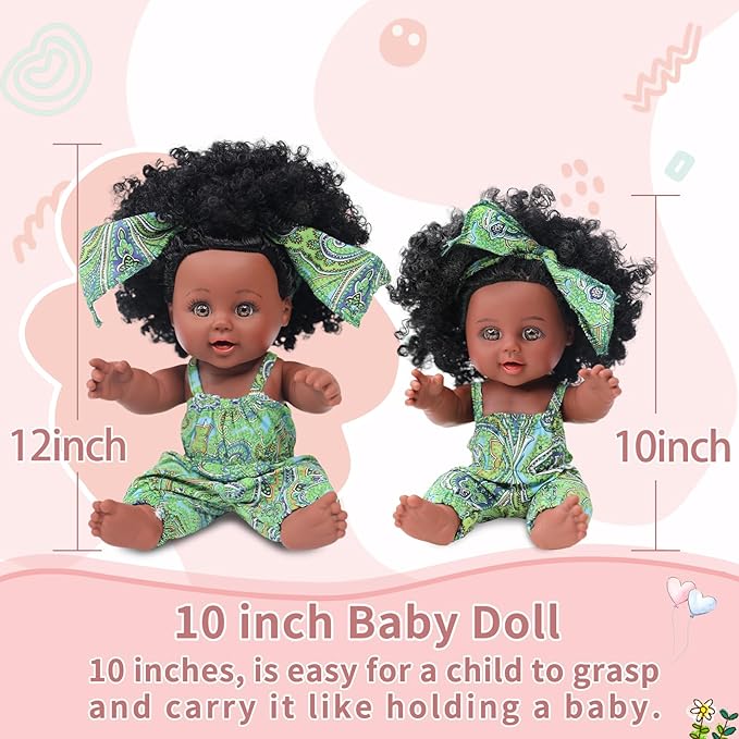 10 INCH Black Baby Doll Toy with Accessories - African American Baby Dolls in Gift Box - Ideal Holiday, Christmas, Birthday Gift for 3 Year Old Girls - Soft Body Black Dolls for Toddlers