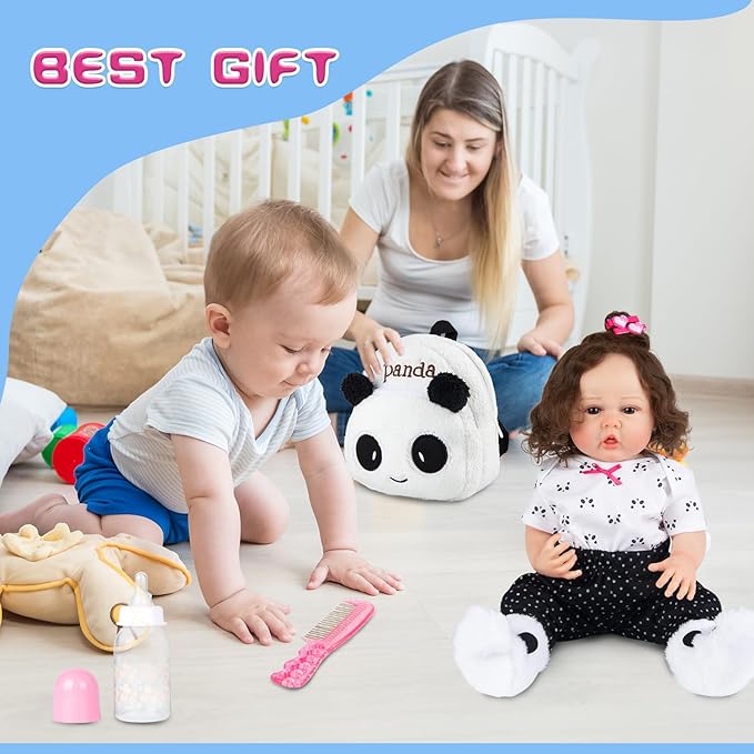 8 Pcs Reborn Baby Girl Doll Clothes Panda Outfits Accesories for 20-23 Inch Reborn Doll Newborn Baby Girl with Backpack&Diaper