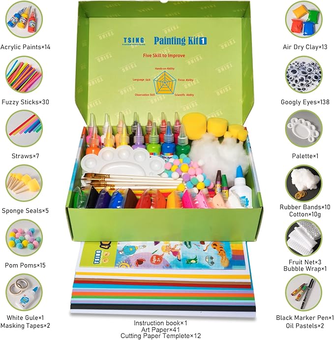 TSING Arts and Crafts for Kids - 40 Creative Painting Arts 350+pcs Painting Kits Ages 5-10 Year Old Girls & Boys - Art Supplies Set - Gift Ideas for Drawing Beginners Activity Toys