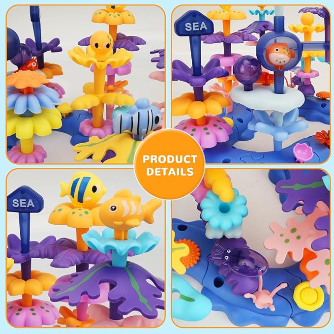 Coral Garden Flower Building Toys for for Toddlers 3-5 Year Old,Upgrade DIY Building Blocks Toys for Ages 3-4 Girls,Educational STEM Christmas Birthday Gift for Kids(136PCS)