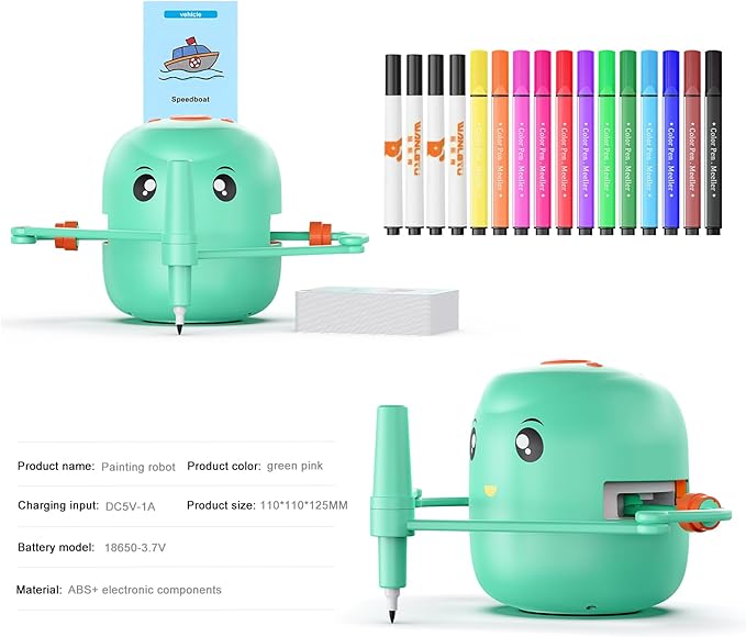 Smart Drawing Robot for Kids,Montessori Educational Painting Toy for 5+ with Voice Interaction&16 Color Pens,Magic Drawing Robot with 150 Learning Word Cards ,Ideal Gift for 5+ Year Old Boys Girls