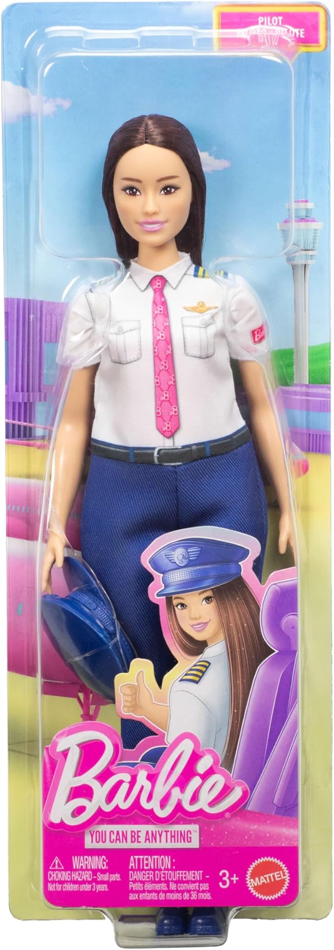 Barbie Careers Pilot Fashion Doll Wearing Removable Look with Flight Uniform & Shoes, Plus Hat Accessory