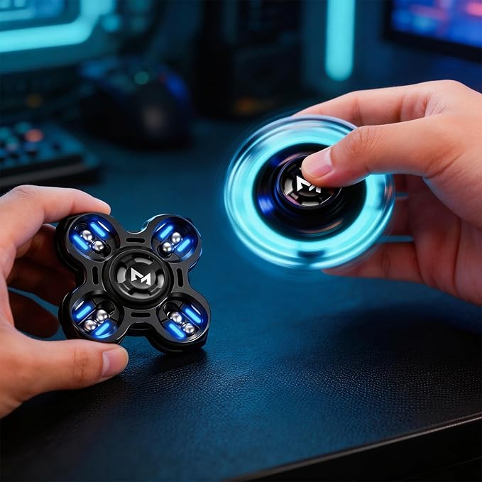 Fidget Spinners,2 in 1-Tuning Fork Fingertip Fidget Spinner Gifts for Adults Stress Anxiety ADHD Relief Fidgets, Metal Finger Hand Spinner with Luminous, Absorb Solar Light Then Release in Dark