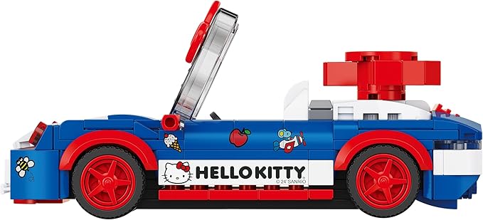Brickcraft Officially Licensed Sanrio Hello Kitty Convertible Car Building Set, 294-Piece Multicolor Brick Kit with Detailed Character Face, Sticker Sheet Included