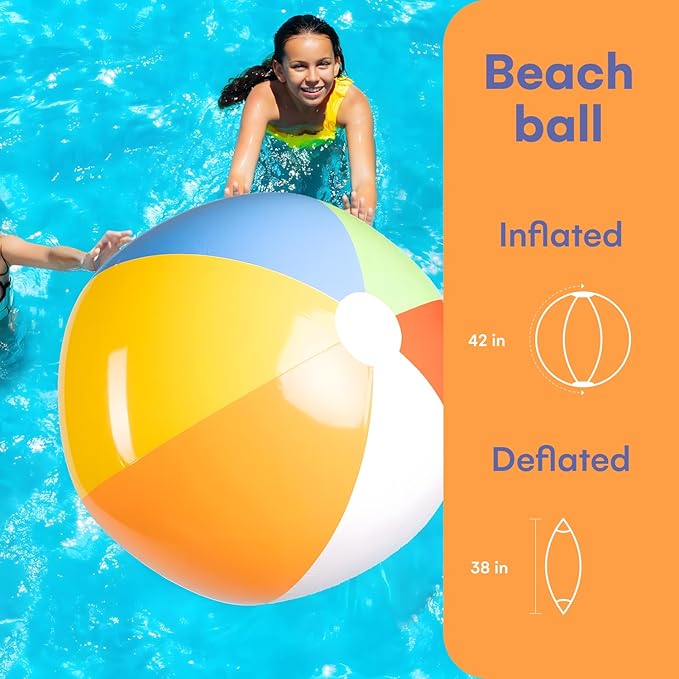 Top Race 2-Pack Giant Beach Balls 42-Inch Inflatable Pool Balls for Swimming and Outdoor Fun - Multicolor Big Shiny Ball for Beach Party and Summer Games