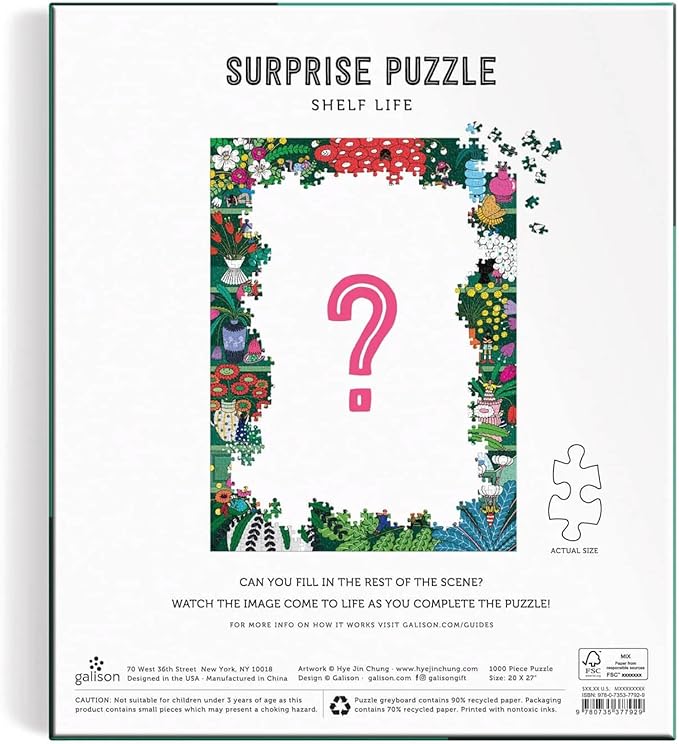 Galison Shelf Life – 1000 Piece Surprise Puzzle Fun and Challenging Activity with Bright and Bold Artwork of A House Shelf Revealed for Adults and Families