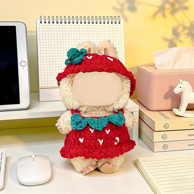 2PCS 17cm Doll Clothes for Outfit Set, Handmade Crochet, for 17cm Dolls, Hamburger Strawberry Theme, Great Gift Idea (Hamburger)