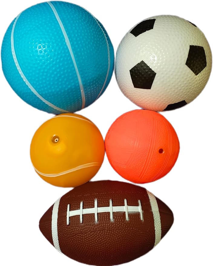 Soft Sports Balls Set for Kids Various Size of Soccer Ball, Basketball, Football,Tennis Ball,Volleyball with Hand Pump