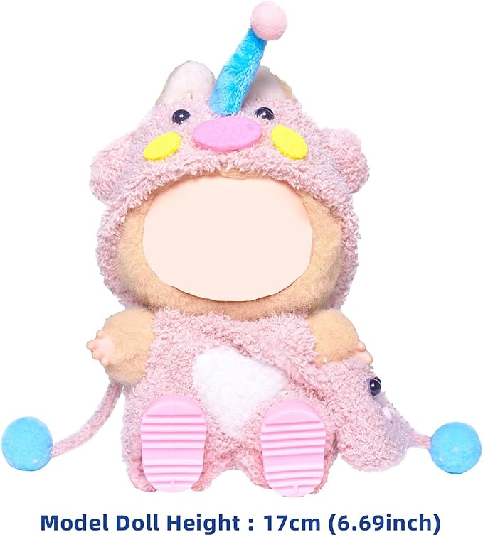 Clothes for Labubu 17cm Doll (NO Doll), 6 Piece Labubu Clothes Set, Cute Labubu Outfits with Accessories, Handmade Crochet La Bubu Doll Dress Up Set(Pink Elephant)
